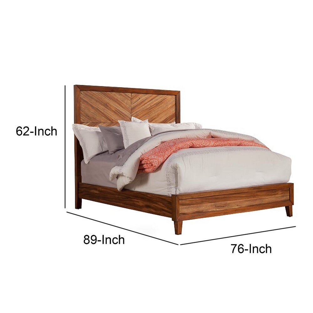 California King Size Bed with Parquet Pattern High Headboard, Brown