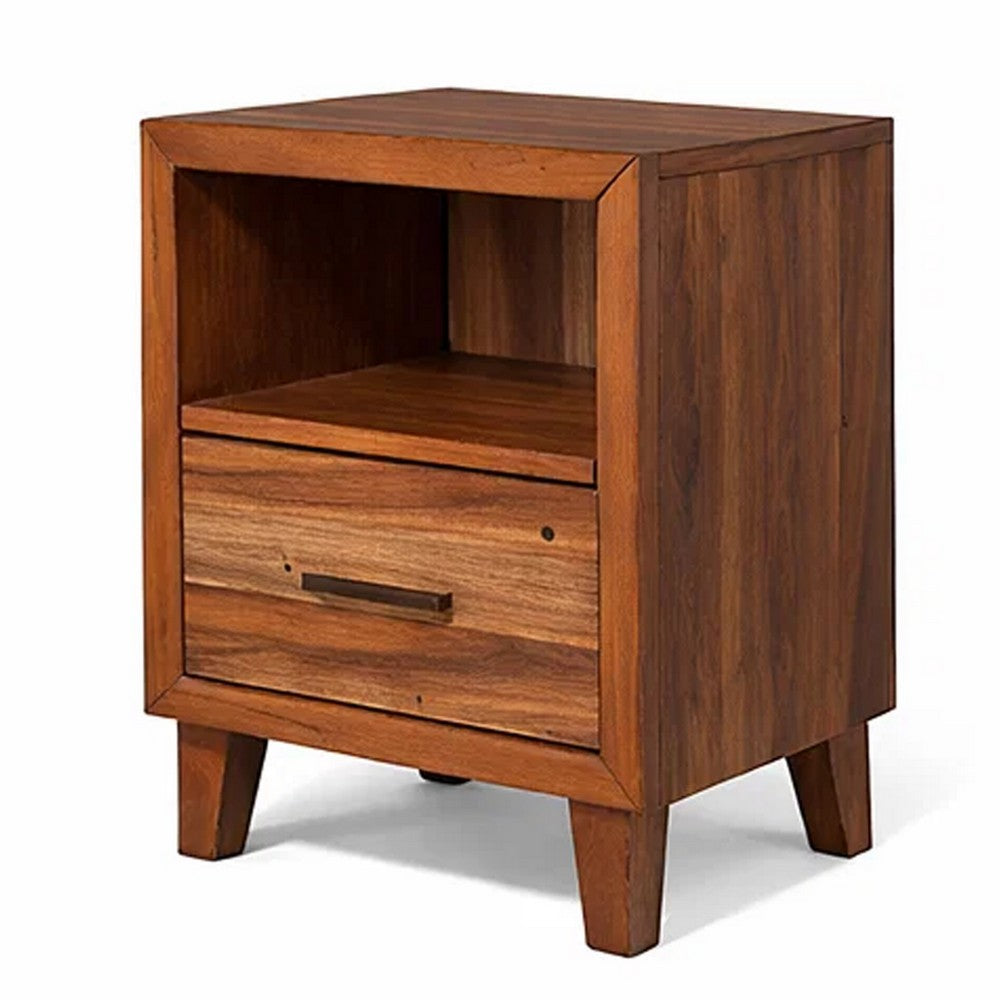 Transitional Style Nightstand with 1 Drawer and 1 Open Compartment, Brown