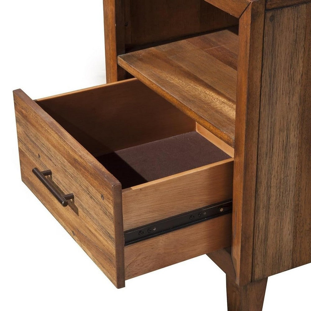 Transitional Style Nightstand with 1 Drawer and 1 Open Compartment, Brown