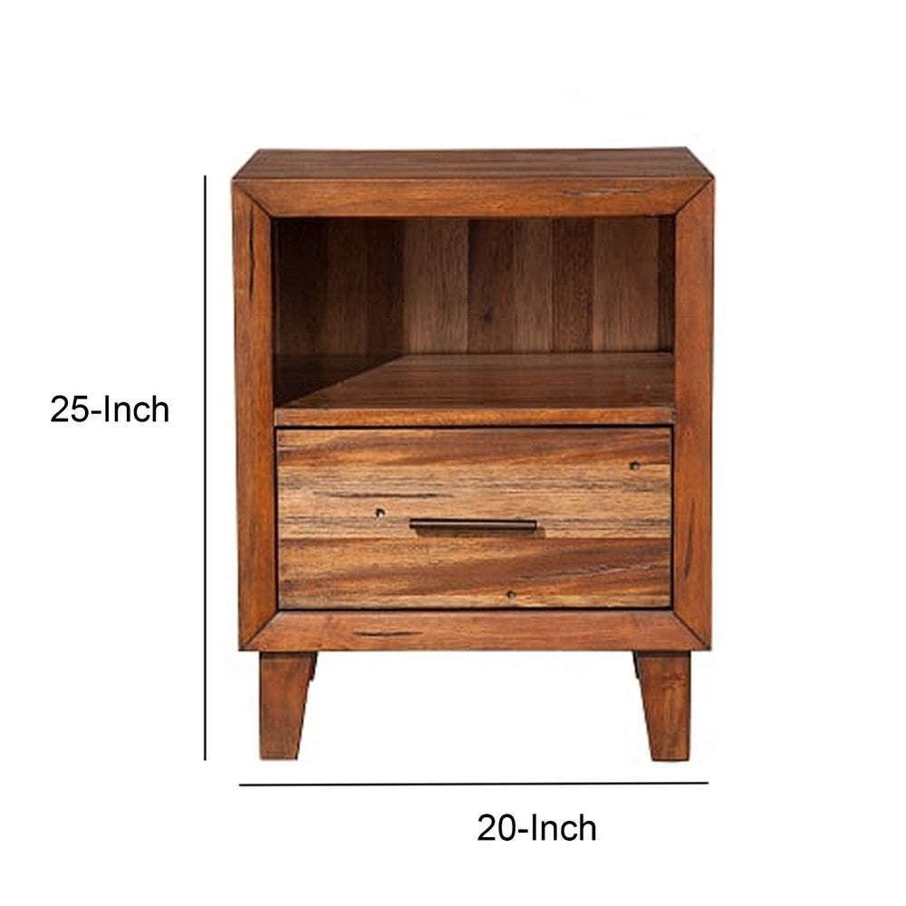 Transitional Style Nightstand with 1 Drawer and 1 Open Compartment, Brown