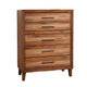 5 Drawer Wooden Chest with Metal Bar Handles and 1 Pull Out Tray, Brown