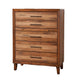 5 Drawer Wooden Chest with Metal Bar Handles and 1 Pull Out Tray, Brown