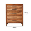 5 Drawer Wooden Chest with Metal Bar Handles and 1 Pull Out Tray, Brown