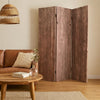 Textured and Bark Designed Wooden 3 Panel Room Divider , Natural Brown