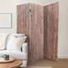 Textured and Bark Designed Wooden 3 Panel Room Divider , Natural Brown