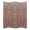 Textured and Bark Designed Wooden 4 Panel Room Divider , Natural Brown