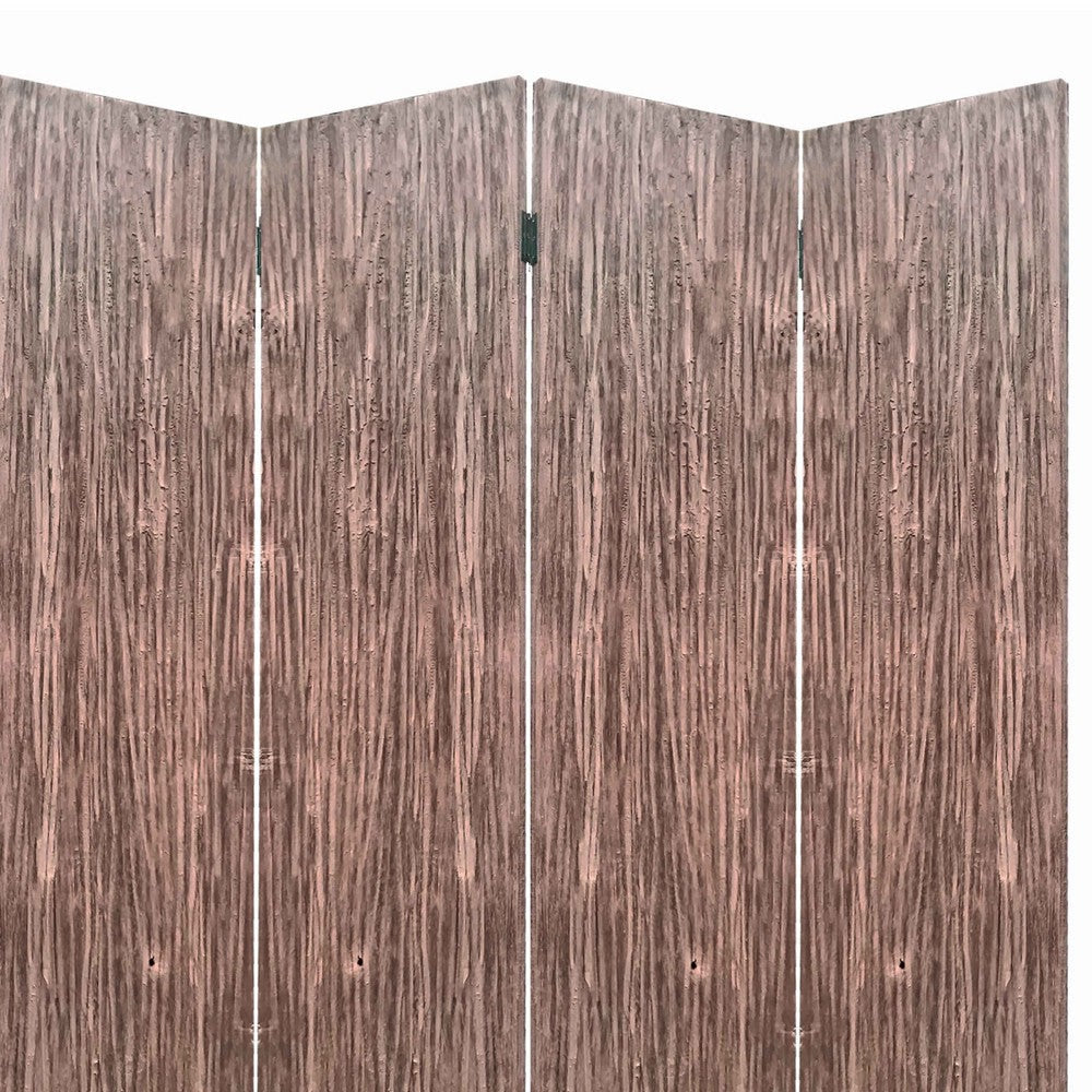 Textured and Bark Designed Wooden 4 Panel Room Divider Natural Brown BM205777