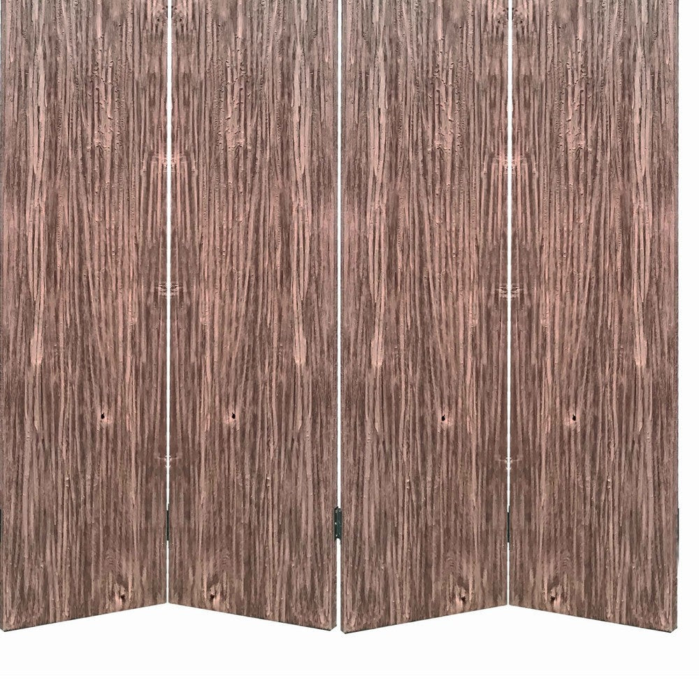 Textured and Bark Designed Wooden 4 Panel Room Divider Natural Brown BM205777