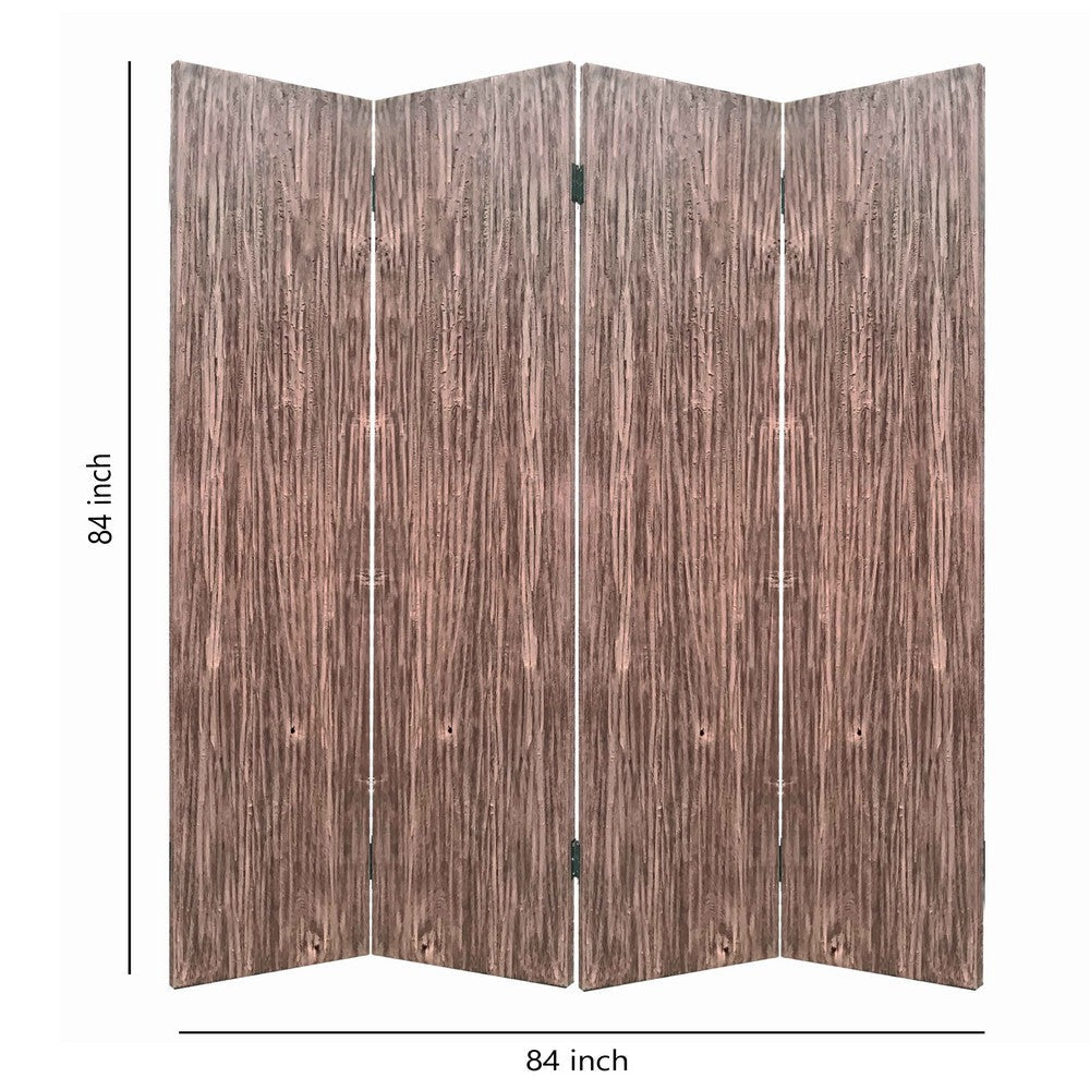 Textured and Bark Designed Wooden 4 Panel Room Divider Natural Brown BM205777