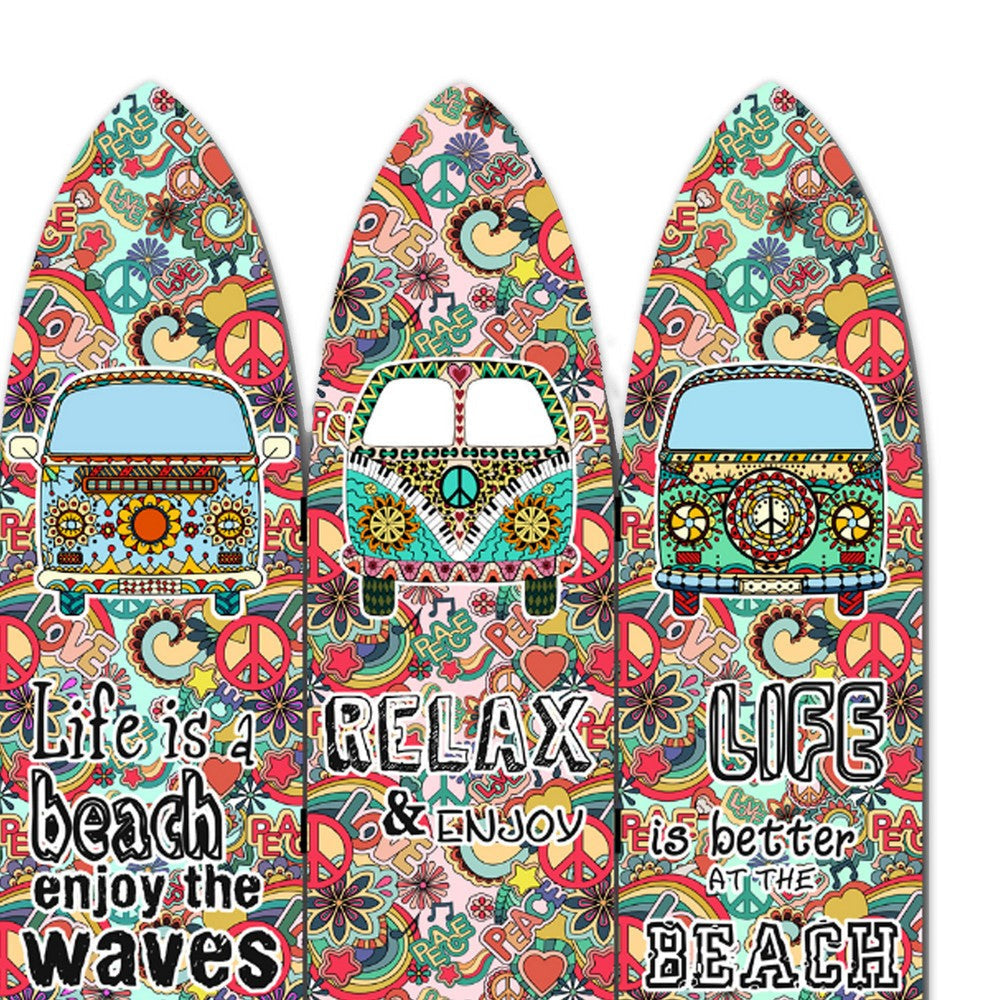 Beach Themed Surfboard Shaped 3 Panel Room Divider Multicolor BM205778