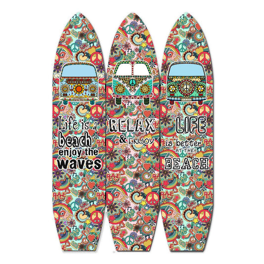 Beach Themed Surfboard Shaped 3 Panel Room Divider, Multicolor