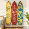 Beach Themed Surfboard Shaped 3 Panel Wooden Room Divider, Multicolor