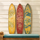 Beach Themed Surfboard Shaped 3 Panel Wooden Room Divider, Multicolor