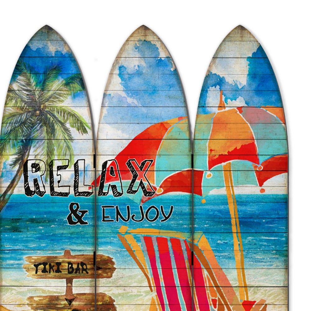 Room Divider | Surfboard Shape | Lounge & Umbrella Print | Multicolor