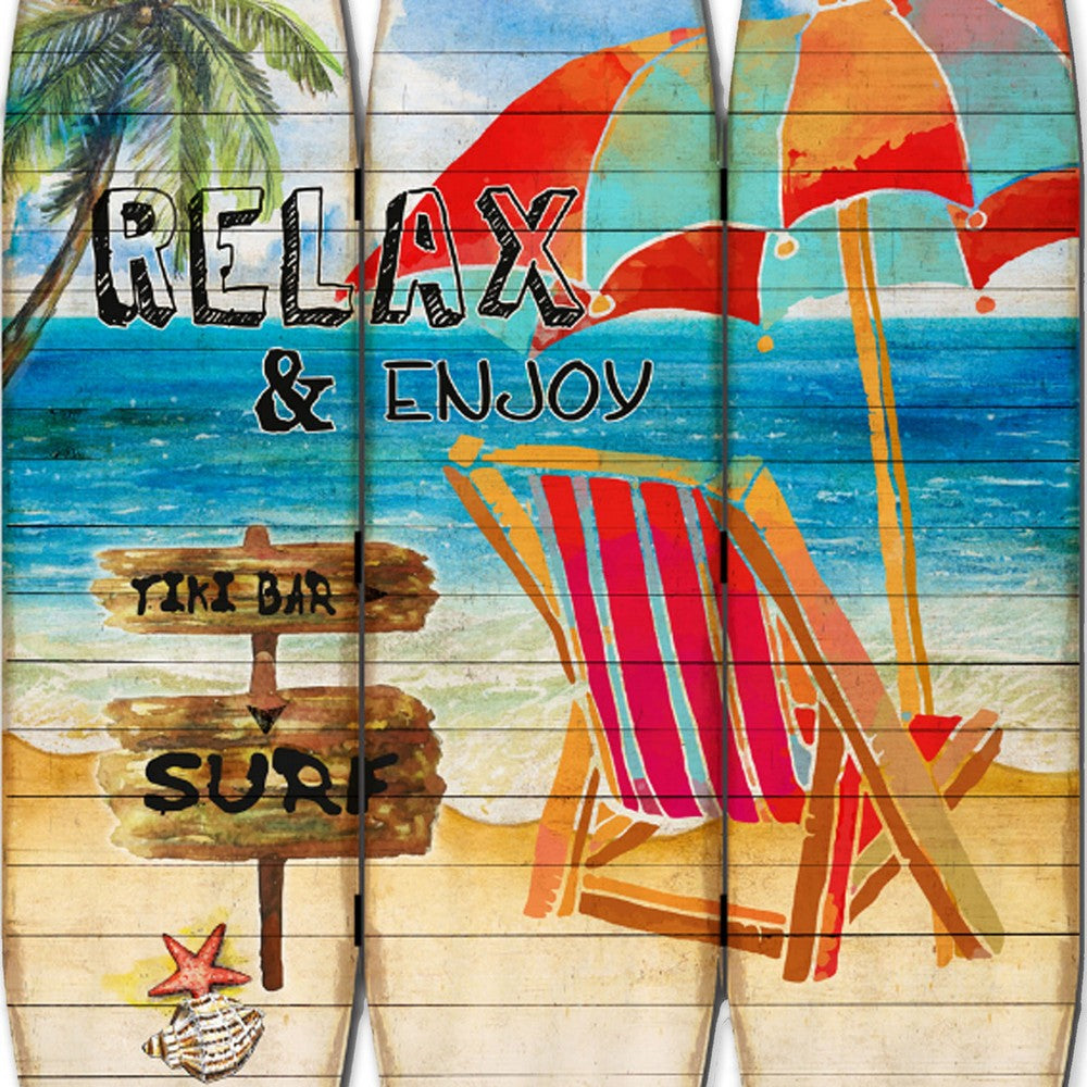 Room Divider | Surfboard Shape | Lounge & Umbrella Print | Multicolor