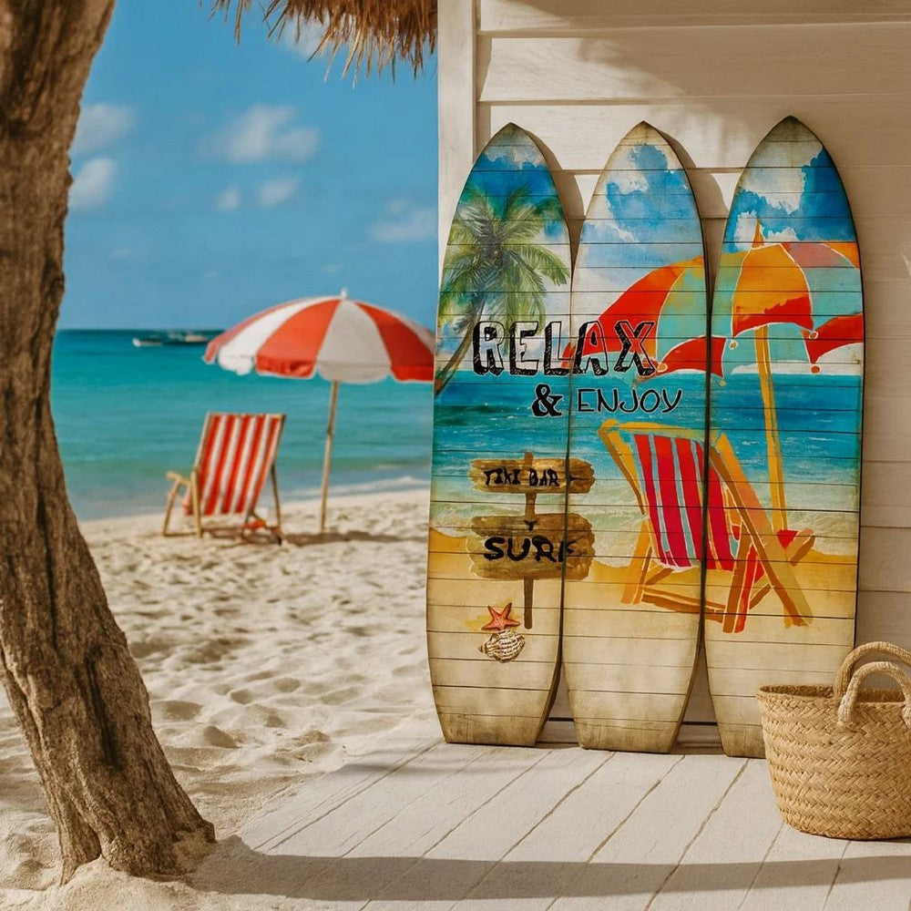 Room Divider | Surfboard Shape | Lounge & Umbrella Print | Multicolor