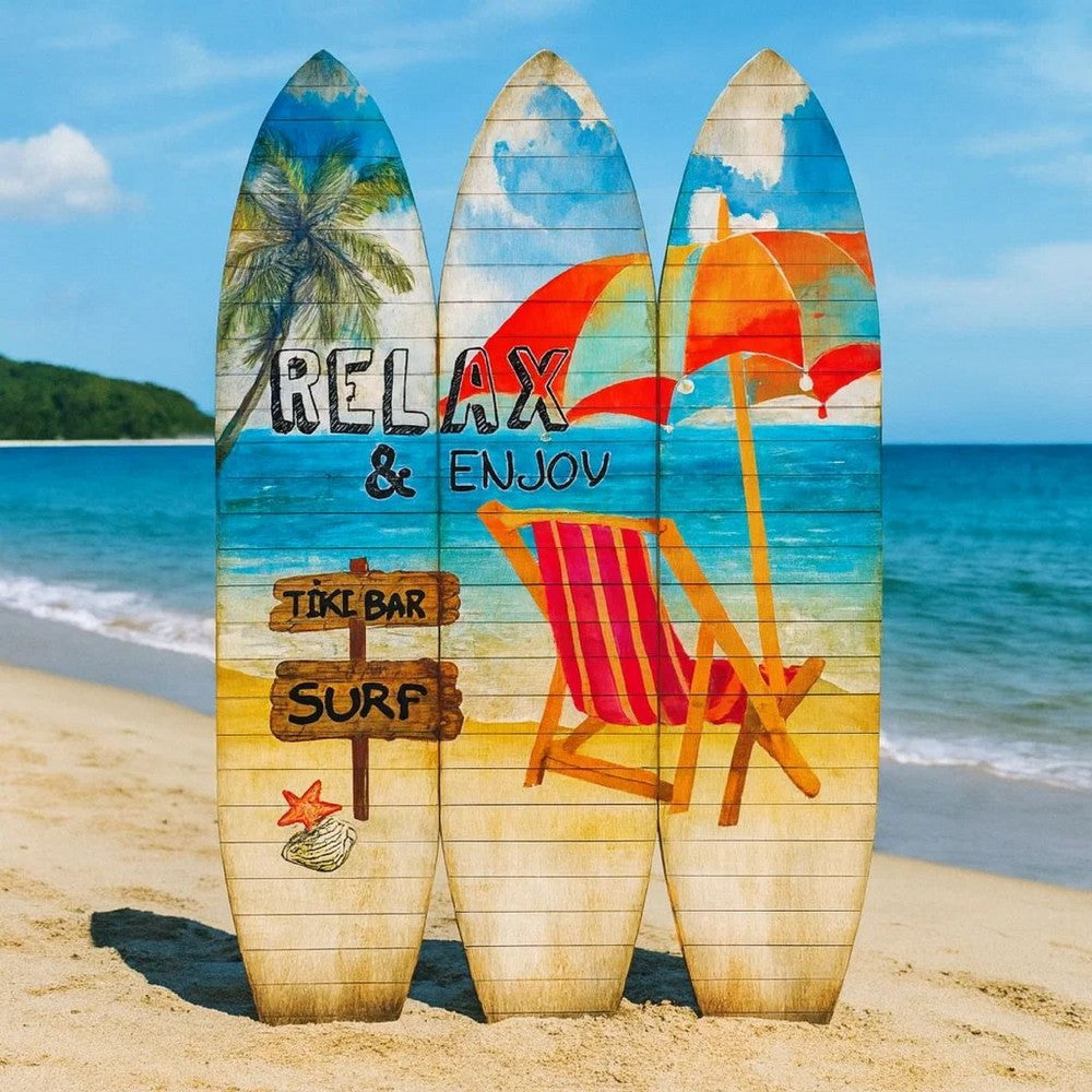 Room Divider | Surfboard Shape | Lounge & Umbrella Print | Multicolor
