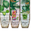 Surfboard Shaped Palm Leaf and Drinks Print 3 Panel Room Divider, Multicolor