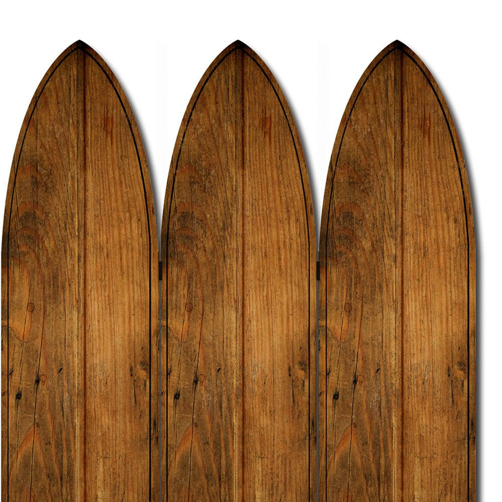 Plank Style Surfboard Shaped 3 Panel Wooden Room Divider Brown BM205782