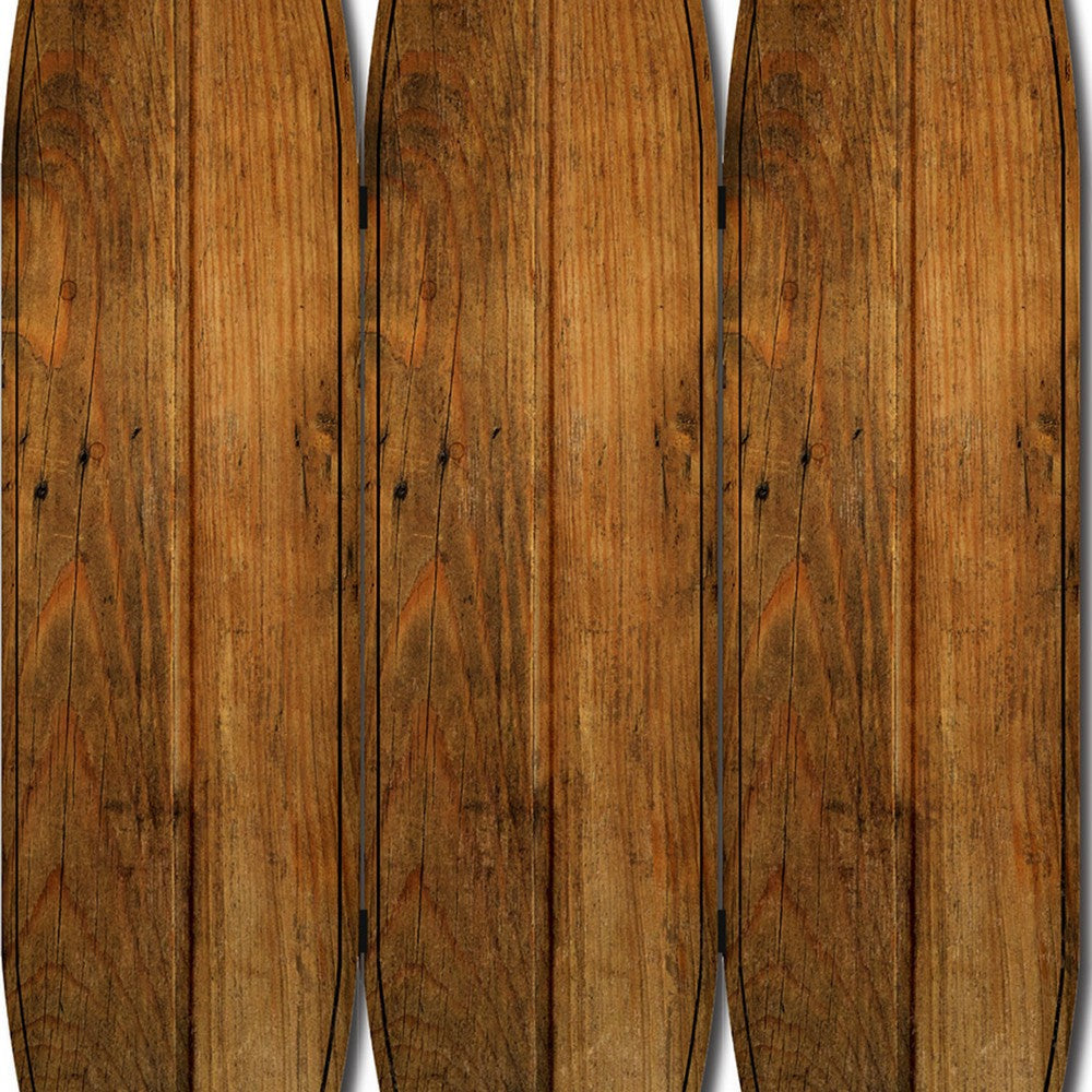 Plank Style Surfboard Shaped 3 Panel Wooden Room Divider Brown BM205782