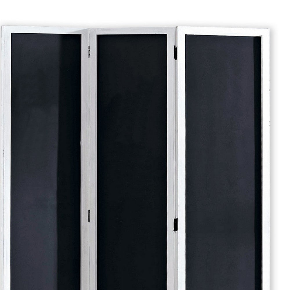 Chalkboard and Wooden 3 Panel Room Divider Black and White BM205784