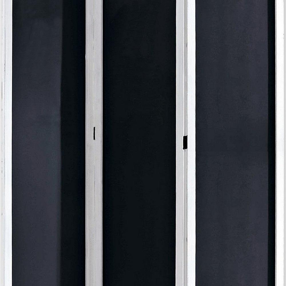 Chalkboard and Wooden 3 Panel Room Divider, Black and White
