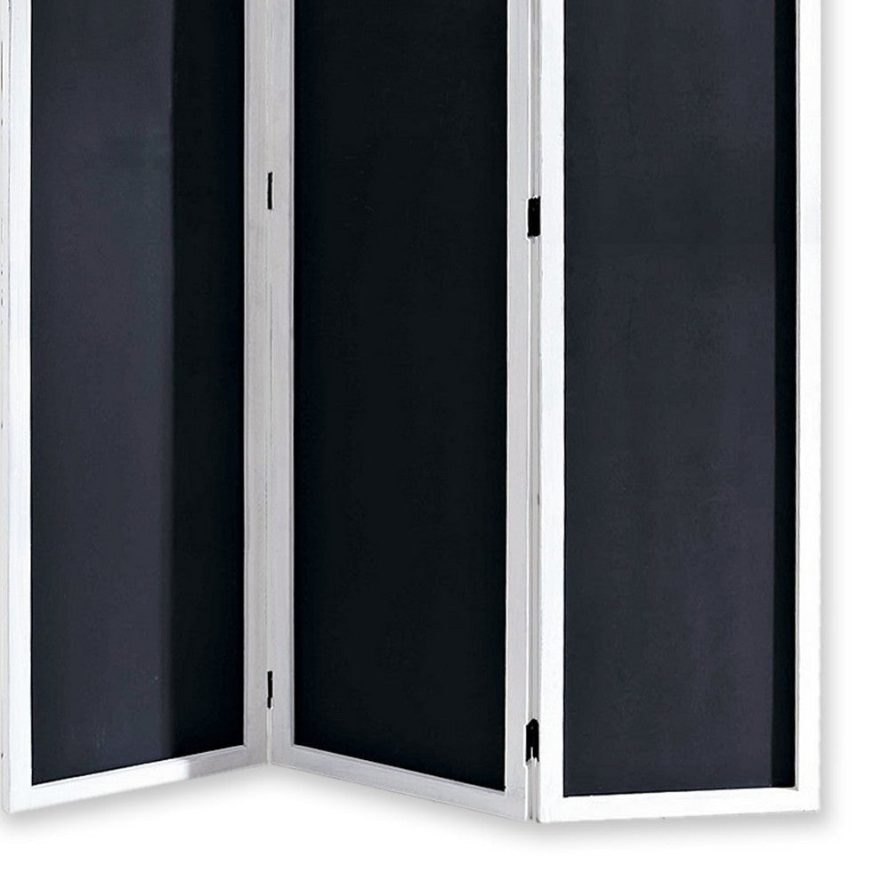 Chalkboard and Wooden 3 Panel Room Divider Black and White BM205784