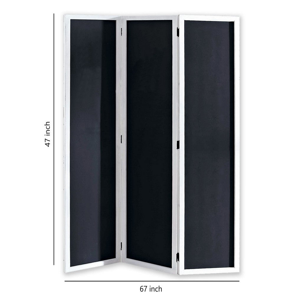 Chalkboard and Wooden 3 Panel Room Divider Black and White BM205784