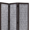 Wooden 3 Panel Room Divider with Textured Diamond Pattern Gray and Black BM205788