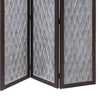 Wooden 3 Panel Room Divider with Textured Diamond Pattern Gray and Black BM205788