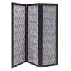 Wooden 3 Panel Room Divider with Textured Diamond Pattern, Gray and Black