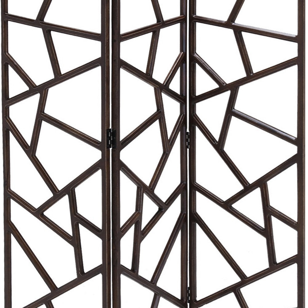 Wooden 3 Panel Room Divider with Intricate Design Espresso Brown BM205790