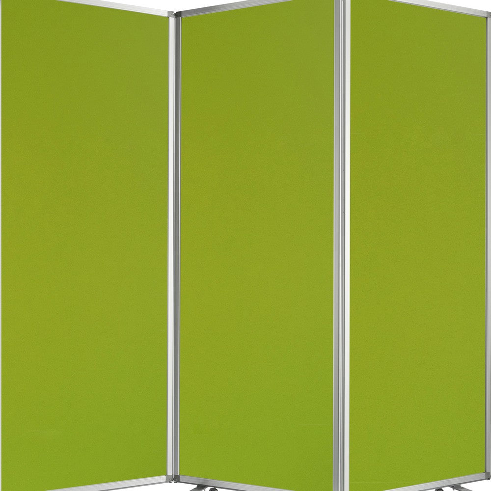 Accordion Style Fabric Upholstered 3 Panel Room Divider Green and Gray BM205791