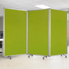 Accordion Style Fabric Upholstered 3 Panel Room Divider, Green and Gray