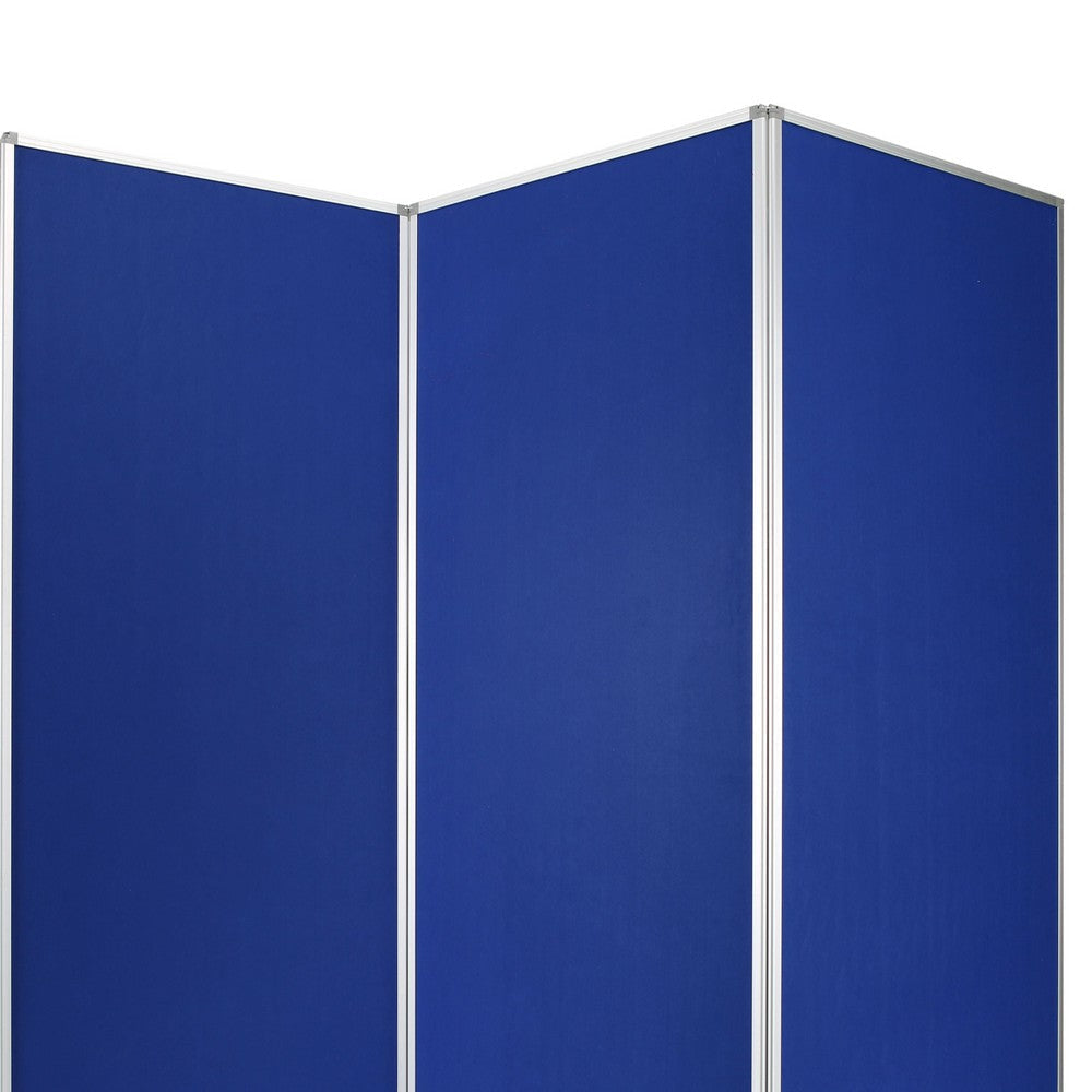 Accordion Style Fabric Upholstered 3 Panel Room Divider Blue and Gray BM205792