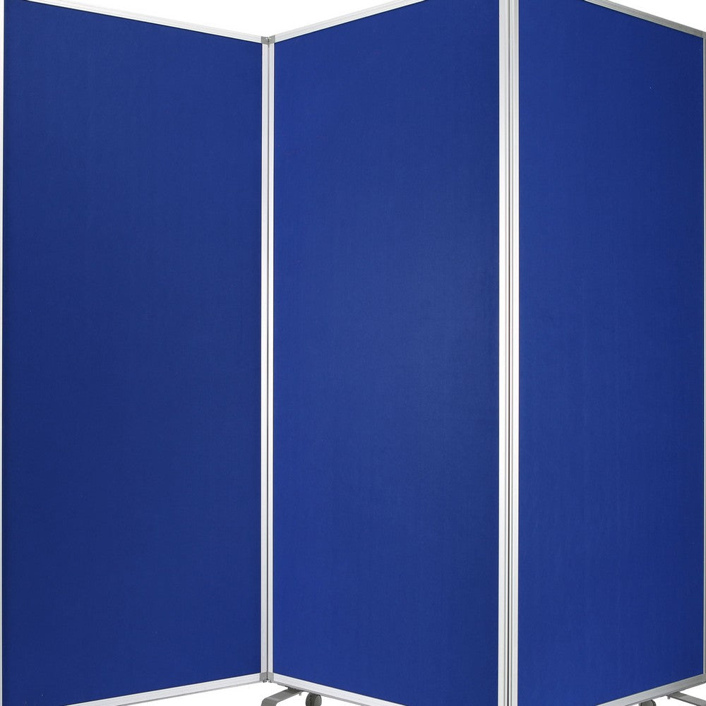 Accordion Style Fabric Upholstered 3 Panel Room Divider Blue and Gray BM205792