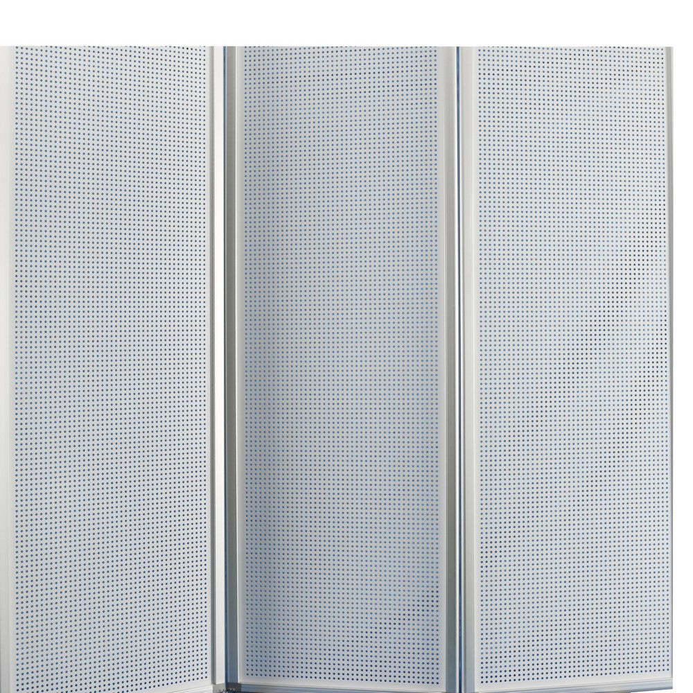 Accordion Style Metal 3 Panel Room Divider with Perforated Details White BM205795