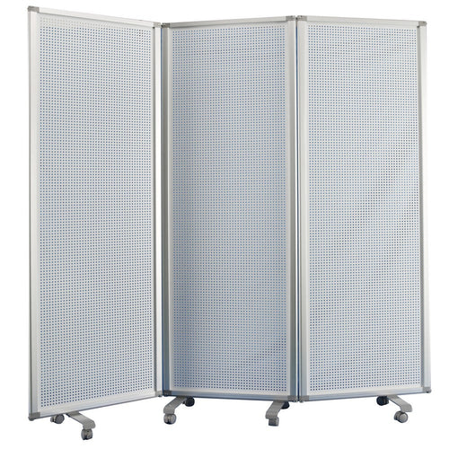 Accordion Style Metal 3 Panel Room Divider with Perforated Details, White