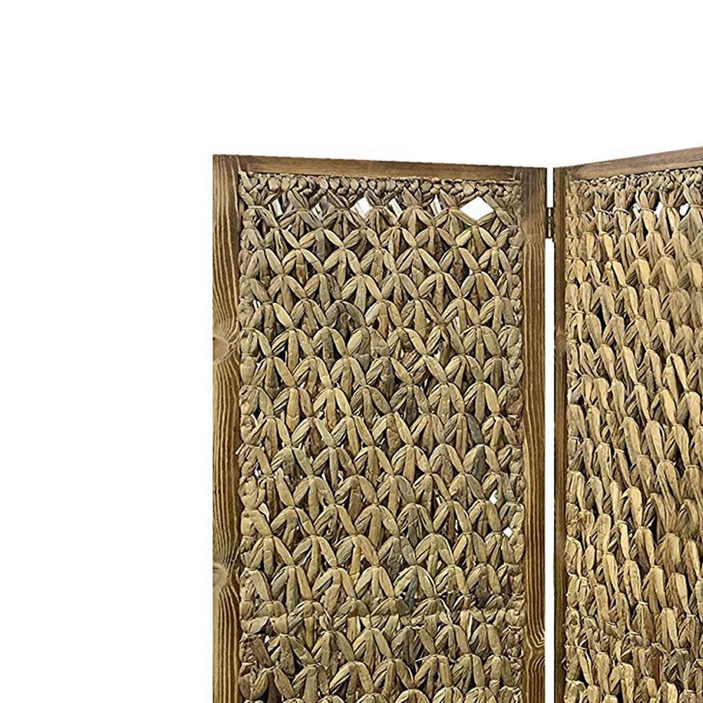 Woven Seagrass 3 Panel Wooden Room Divider Natural Brown BM205797