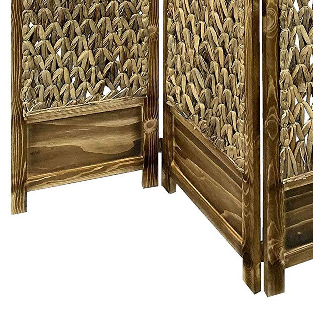 Woven Seagrass 3 Panel Wooden Room Divider Natural Brown BM205797
