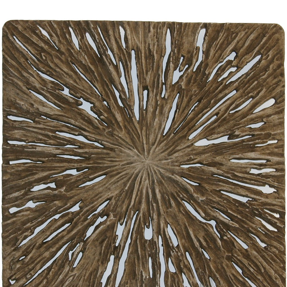 Square Rotten Wood Sandstone Wall Decor with Cut Out Medium Oak Brown BM205822
