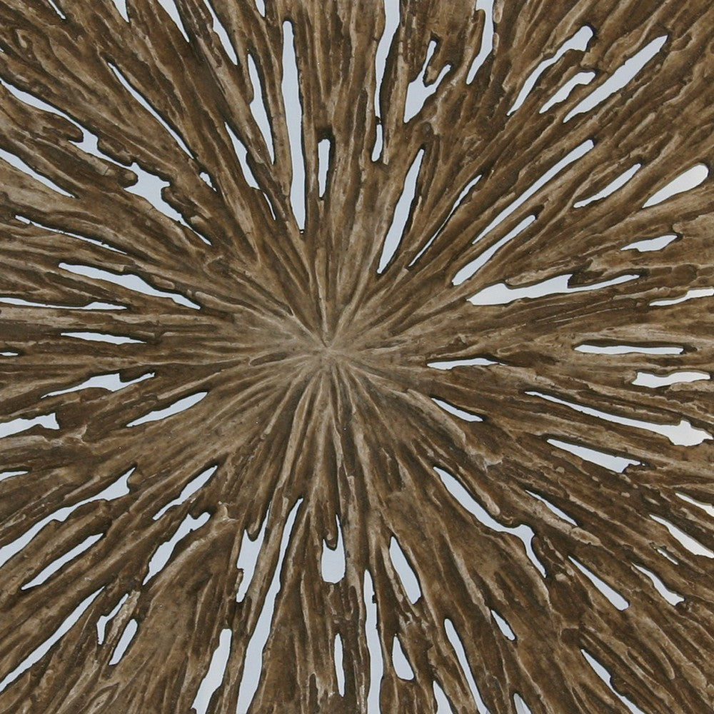 Square Rotten Wood Sandstone Wall Decor with Cut Out Medium Oak Brown BM205822