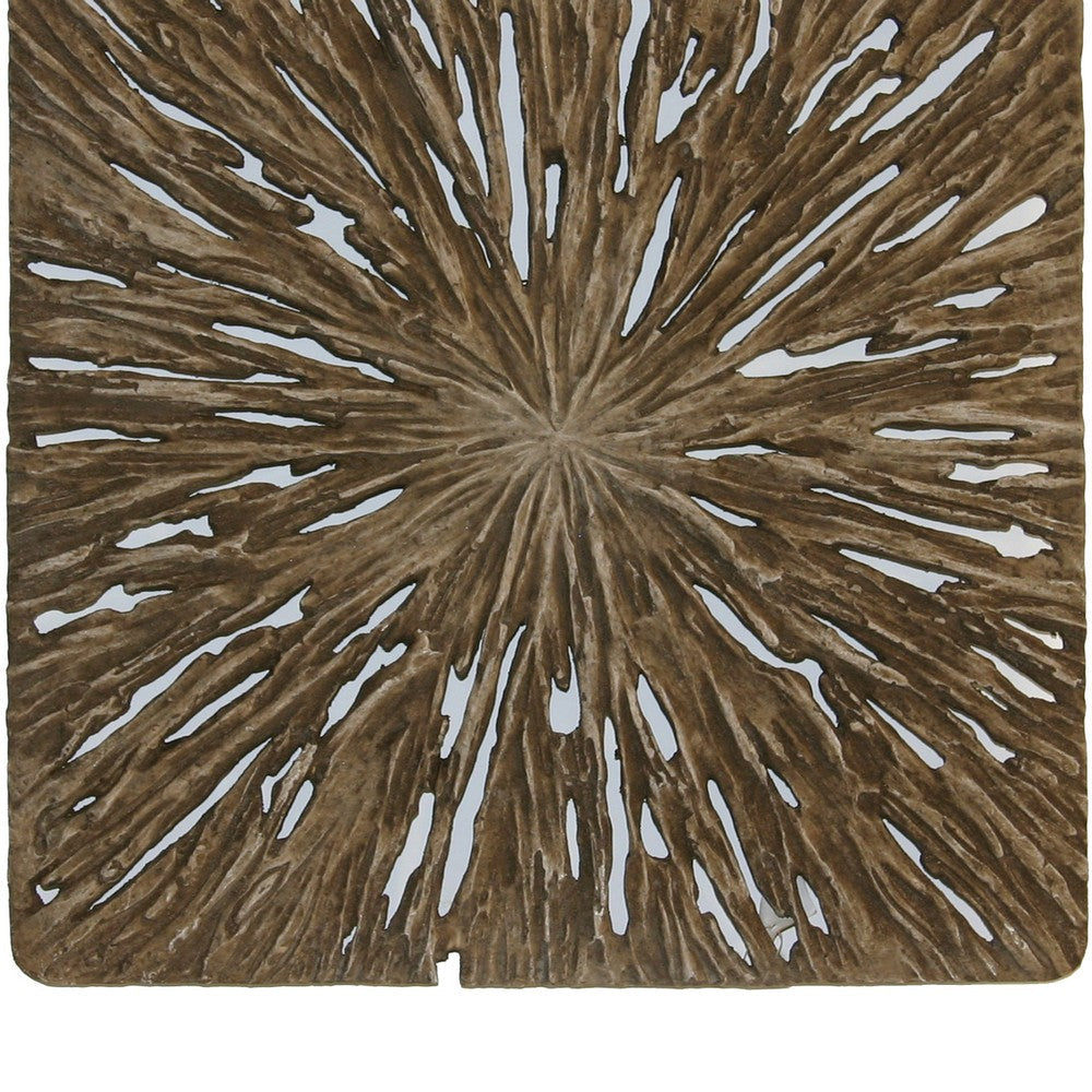 Square Rotten Wood Sandstone Wall Decor with Cut Out Medium Oak Brown BM205822