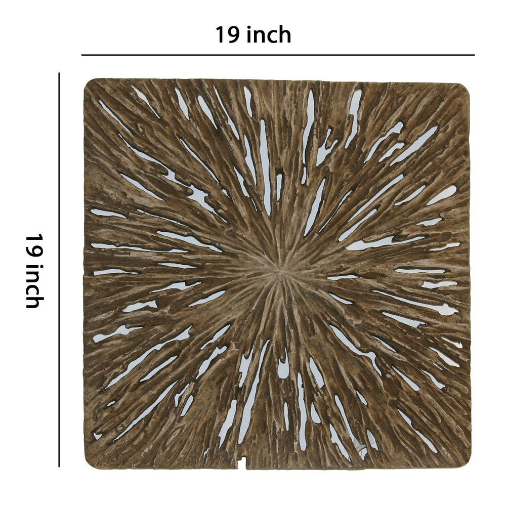 Square Rotten Wood Sandstone Wall Decor with Cut Out Medium Oak Brown BM205822