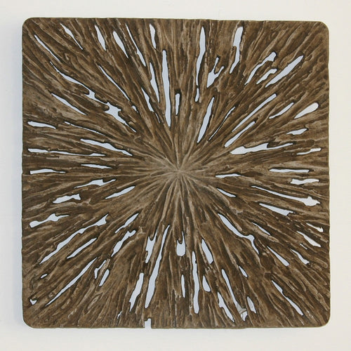 Square Rotten Wood Sandstone Wall Decor with Cut Out, Medium, Oak Brown