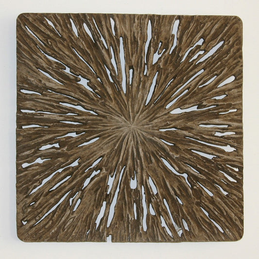 Square Rotten Wood Sandstone Wall Decor with Cut Out, Medium, Oak Brown