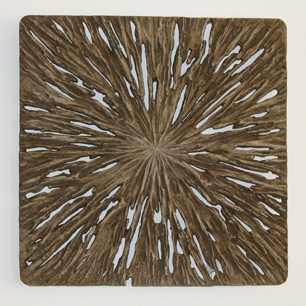 Square Rotten Wood Sandstone Wall Decor with Cut Out, Medium, Oak Brown
