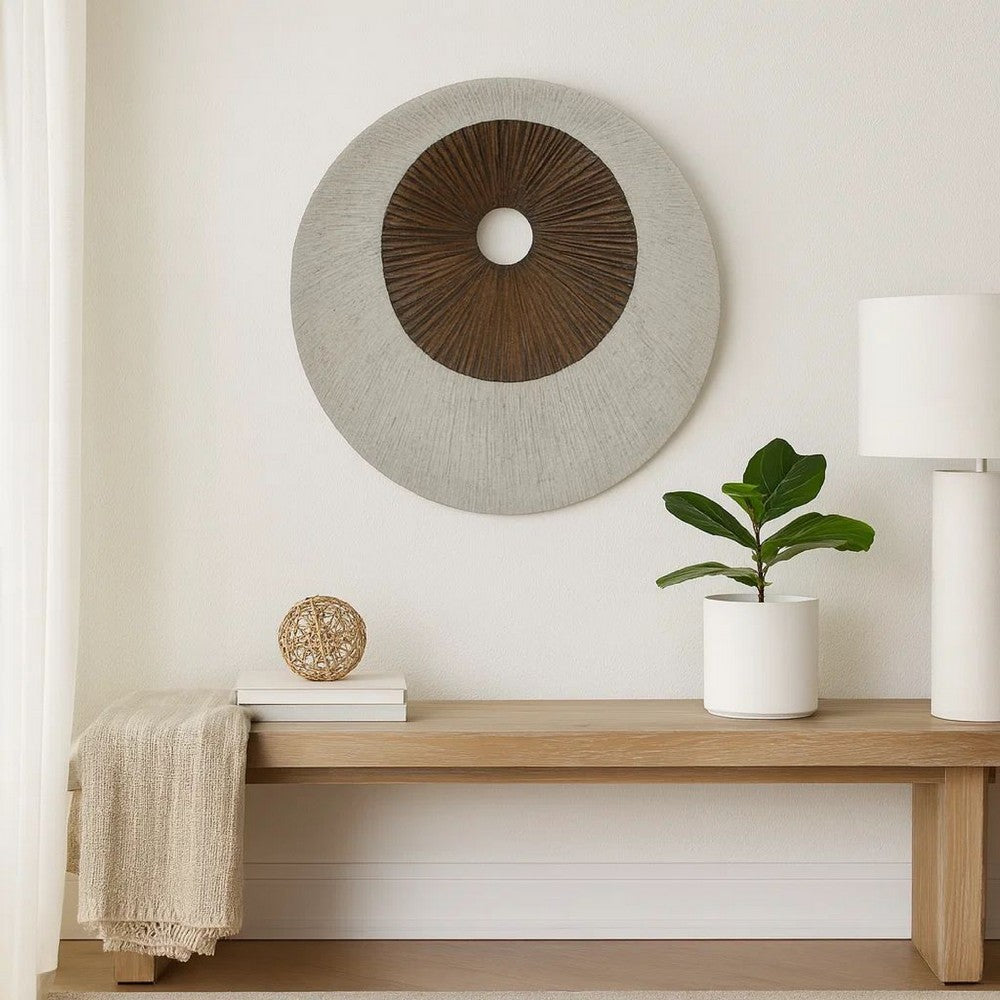 Round and Ribbed Double Layer Sandstone Wall Art, Medium, Brown and Gray