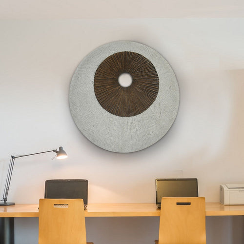 Round and Ribbed Double Layer Sandstone Wall Art, Large, Brown and Gray