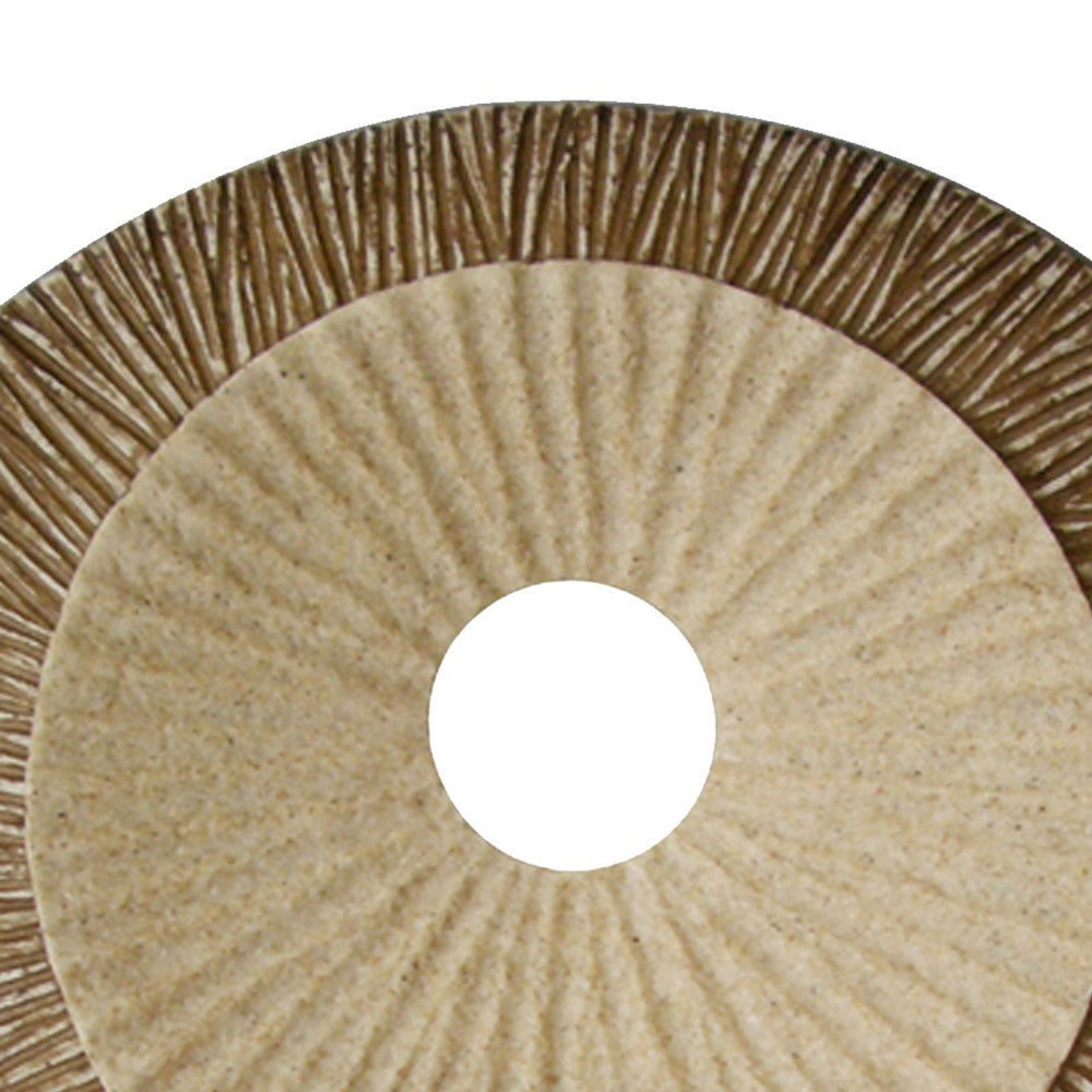 Round and Ribbed Double Layer Sandstone Wall Art, Large, Brown and Beige